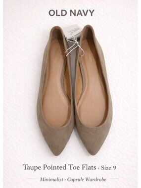 NWT Old Navy Taupe Faux Suede Pointed Toe Flats Water Repellent Size 9